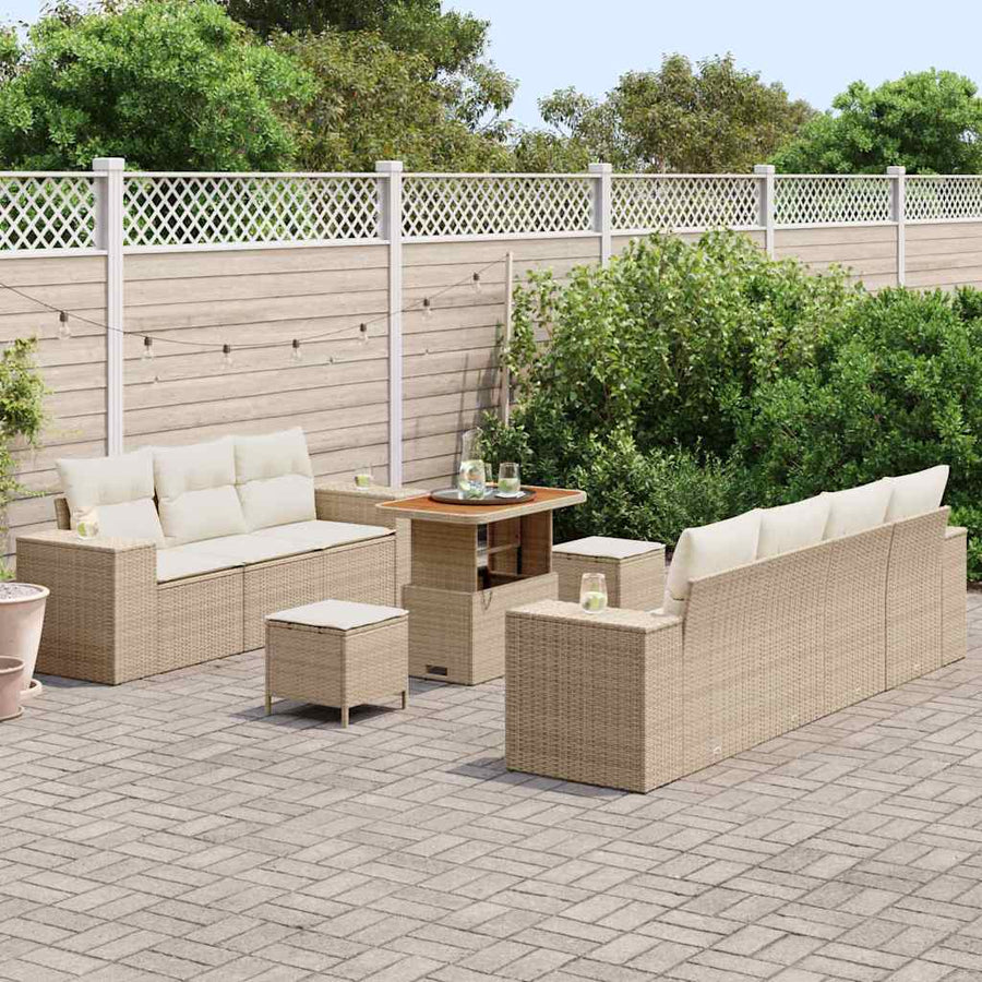 Tuin Sofa Set met kussen 10 pcs Beige en Crème Poly Rattan
