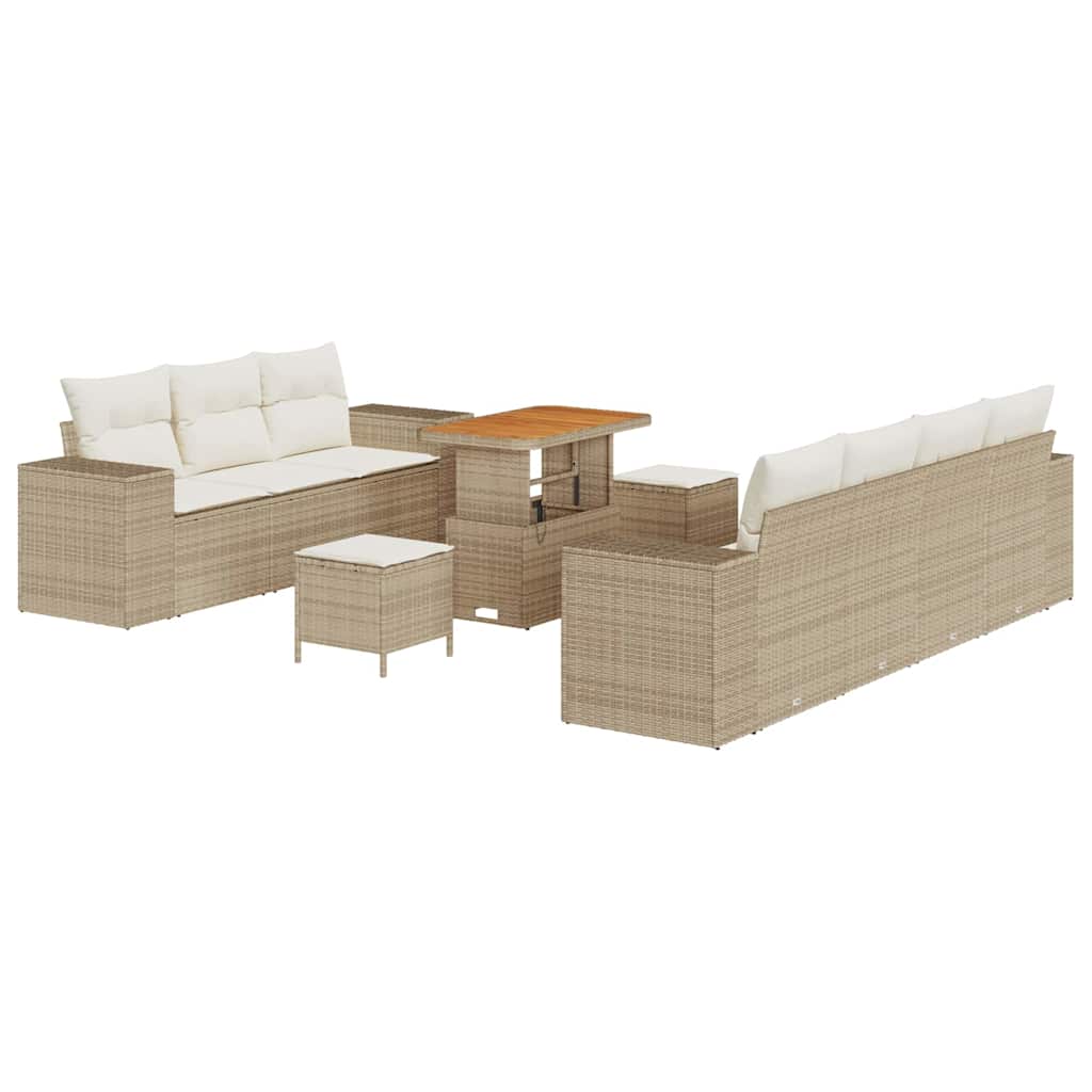 Tuin Sofa Set met kussen 10 pcs Beige en Crème Poly Rattan