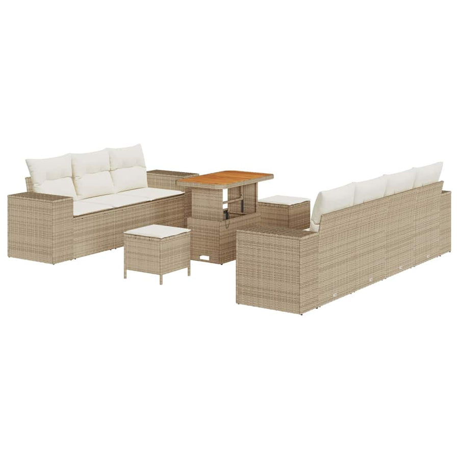 Tuin Sofa Set met kussen 10 pcs Beige en Crème Poly Rattan