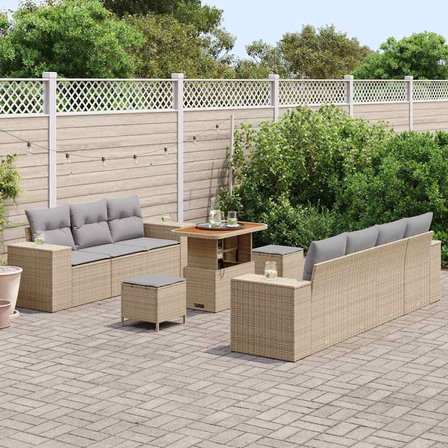 Tuin Sofa Set 10 pcs Beige en Licht Grijs Poly Rattan