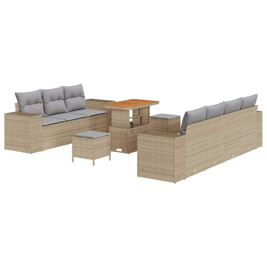 Tuin Sofa Set 10 pcs Beige en Licht Grijs Poly Rattan