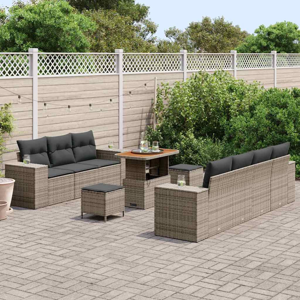 Tuin Sofa Set met kussen met opslag 10 pcs Grijs Poly Rattan