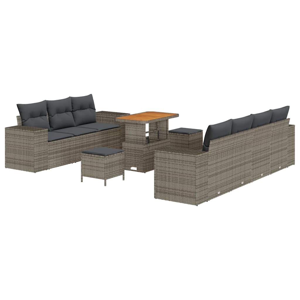 Tuin Sofa Set met kussen met opslag 10 pcs Grijs Poly Rattan
