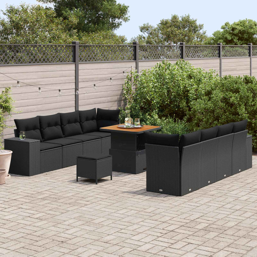 Tuin Sofa Set met kussen met opslag 11 pcs Zwart poly rattan