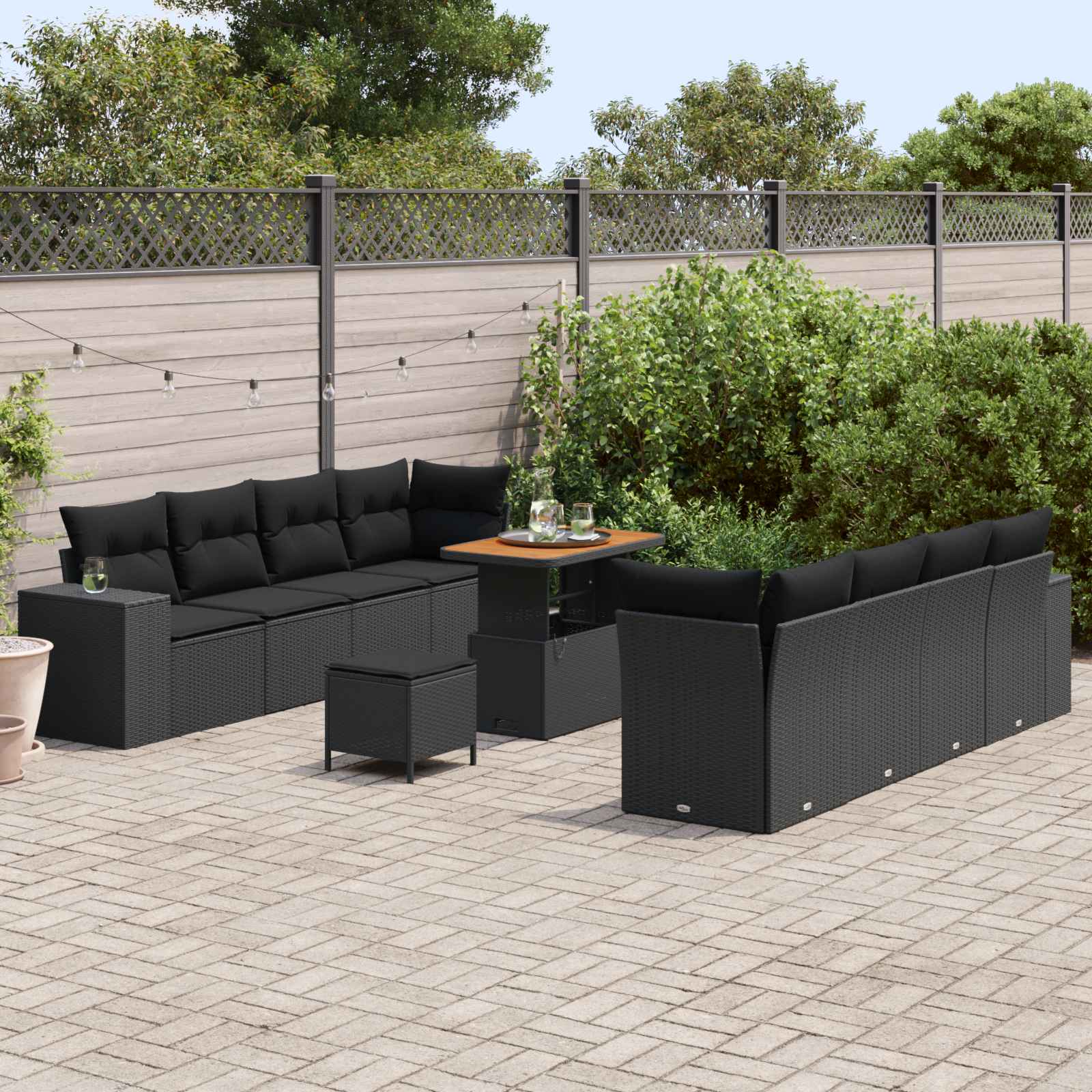 Tuin Sofa Set met kussen met opslag 11 pcs Zwart poly rattan