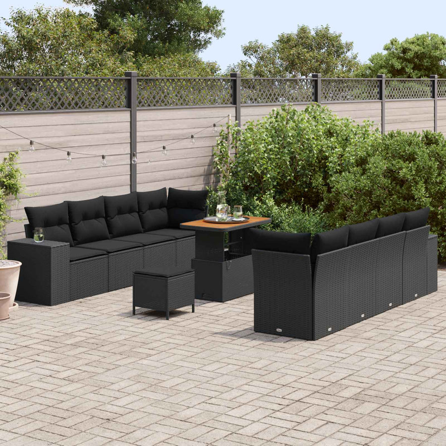 Tuin Sofa Set met kussen met opslag 11 pcs Zwart poly rattan