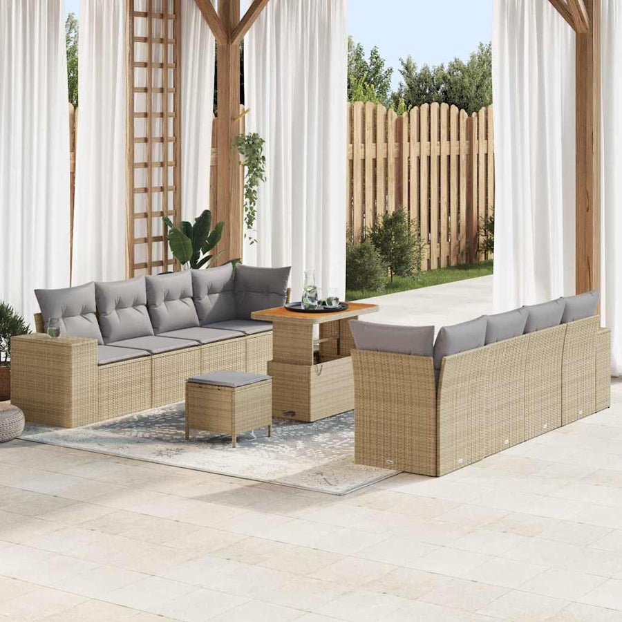 Tuin Sofa Set 11 pcs Beige en Licht Grijs poly rattan