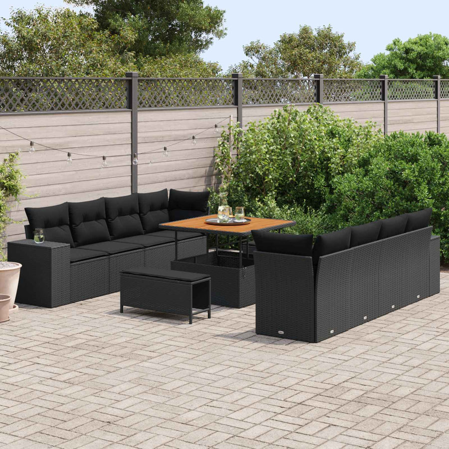 Tuin Sofa Set met kussen met opslag 11 pcs Zwart poly rattan