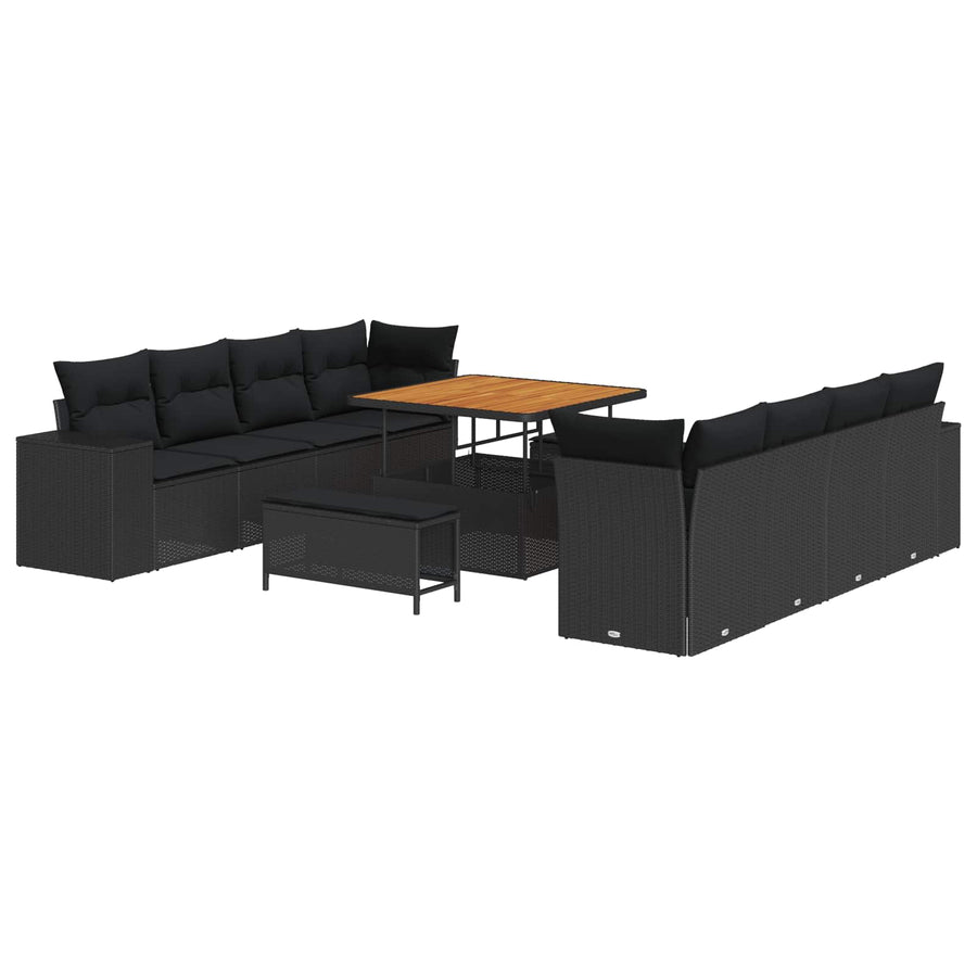 Tuin Sofa Set met kussen met opslag 11 pcs Zwart poly rattan