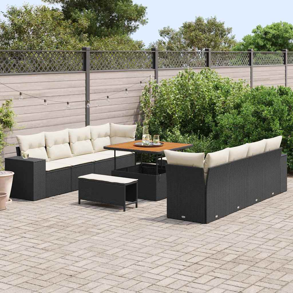 Tuin Sofa Set met kussen 11 pcs Zwart en Crème poly rattan