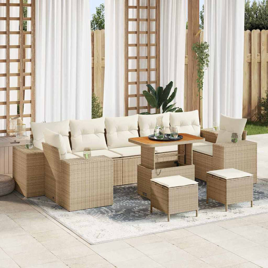 Tuin Sofa Set met kussen met opslag 10 pcs Beige en Crème