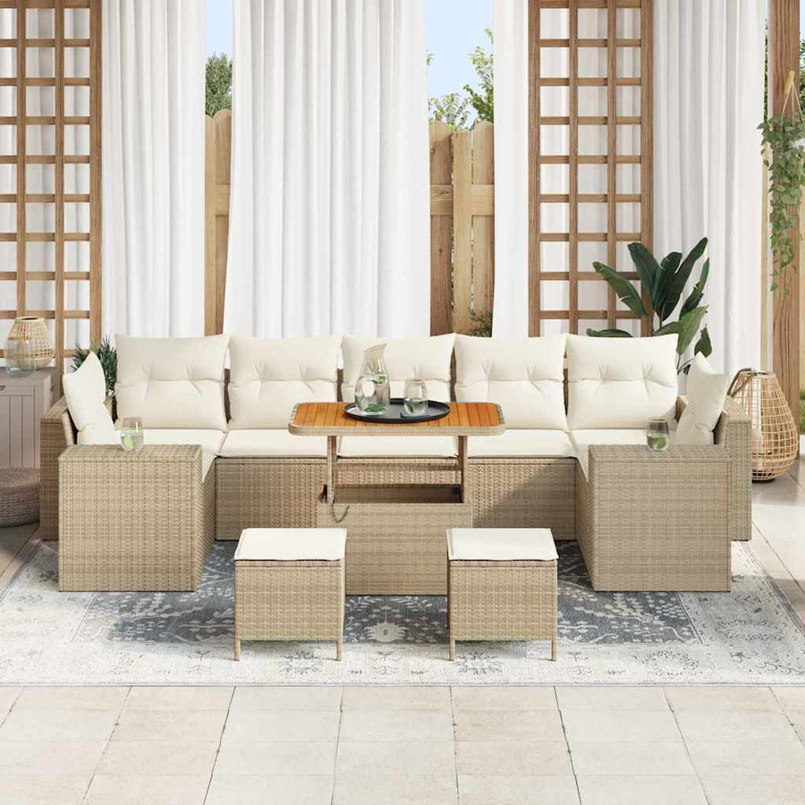 Tuin Sofa Set met kussen met opslag 10 pcs Beige en Crème