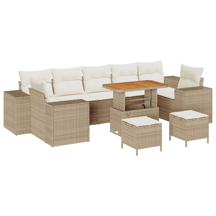 Tuin Sofa Set met kussen met opslag 10 pcs Beige en Crème