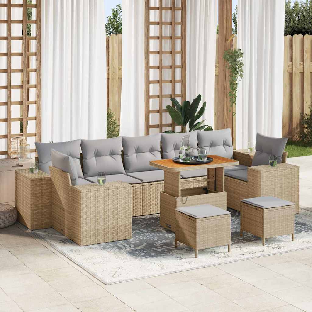 Tuin Sofa Set met kussen met opslag 10 pcs Beige en Licht Grijs