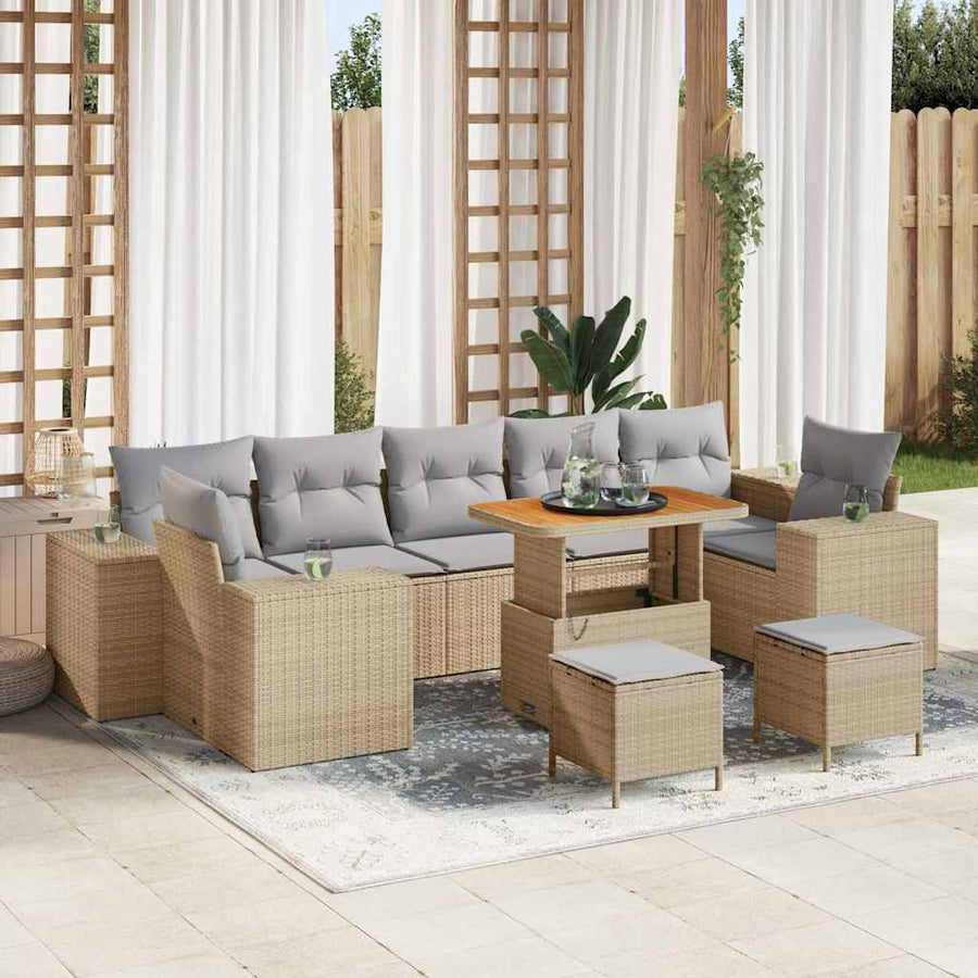 Tuin Sofa Set met kussen met opslag 10 pcs Beige en Licht Grijs
