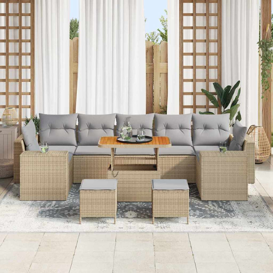 Tuin Sofa Set met kussen met opslag 10 pcs Beige en Licht Grijs