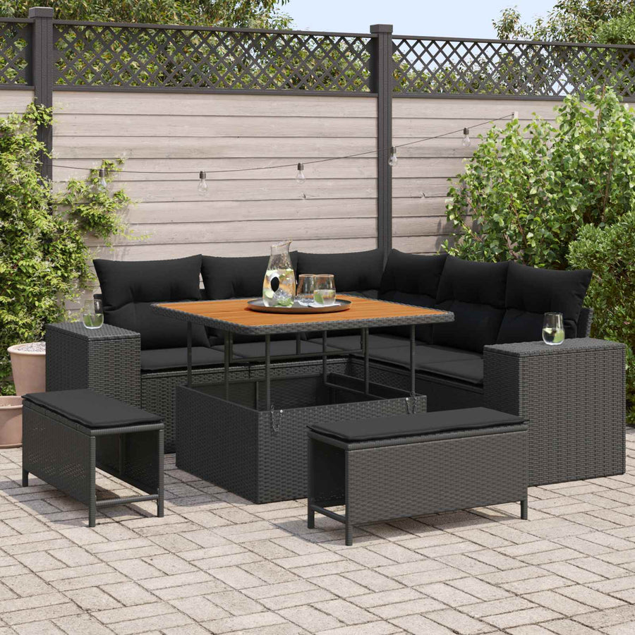 Tuin Sofa Set met kussen met opslag met kussen 8 pcs Zwart