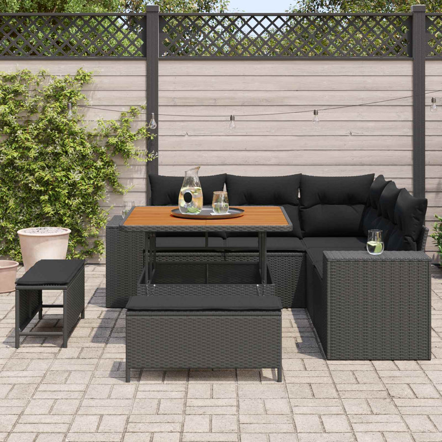 Tuin Sofa Set met kussen met opslag met kussen 8 pcs Zwart