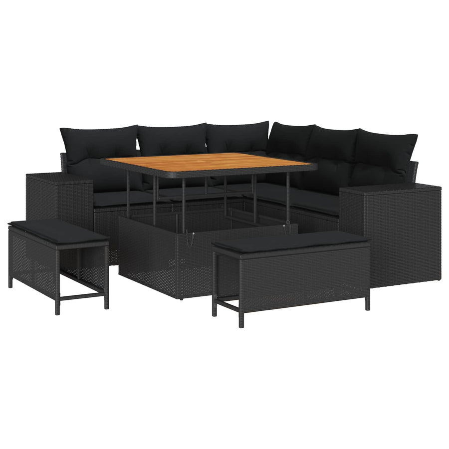 Tuin Sofa Set met kussen met opslag met kussen 8 pcs Zwart