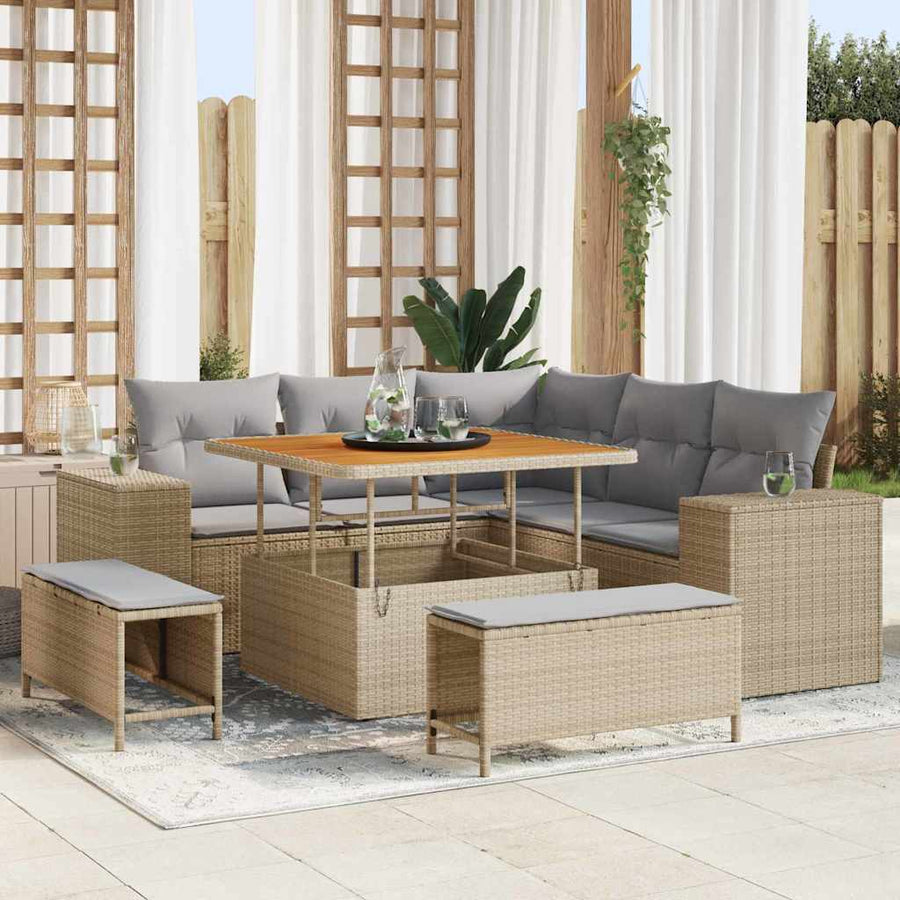 Tuin Sofa Set met kussen met opslag 8 pcs Beige en Licht Grijs
