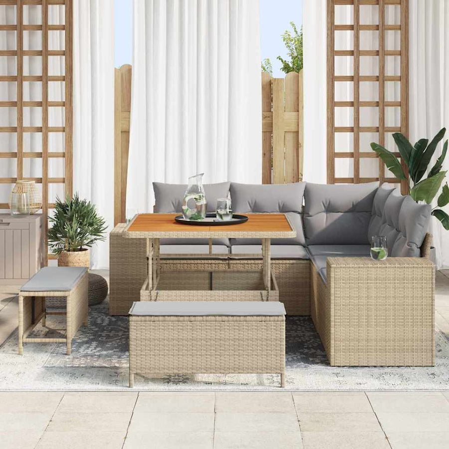 Tuin Sofa Set met kussen met opslag 8 pcs Beige en Licht Grijs