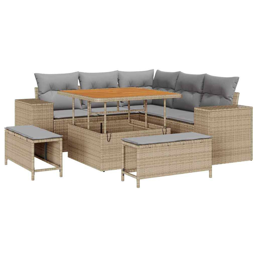Tuin Sofa Set met kussen met opslag 8 pcs Beige en Licht Grijs