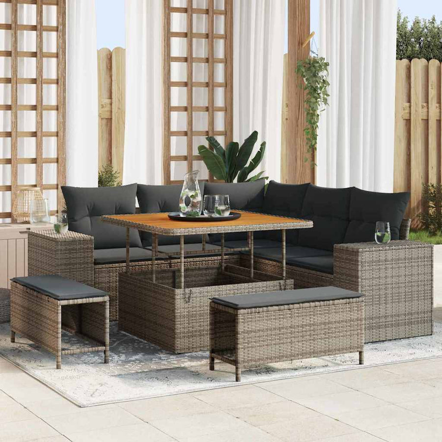 Tuin Sofa Set met kussen met opslag met kussen 8 pcs Grijs