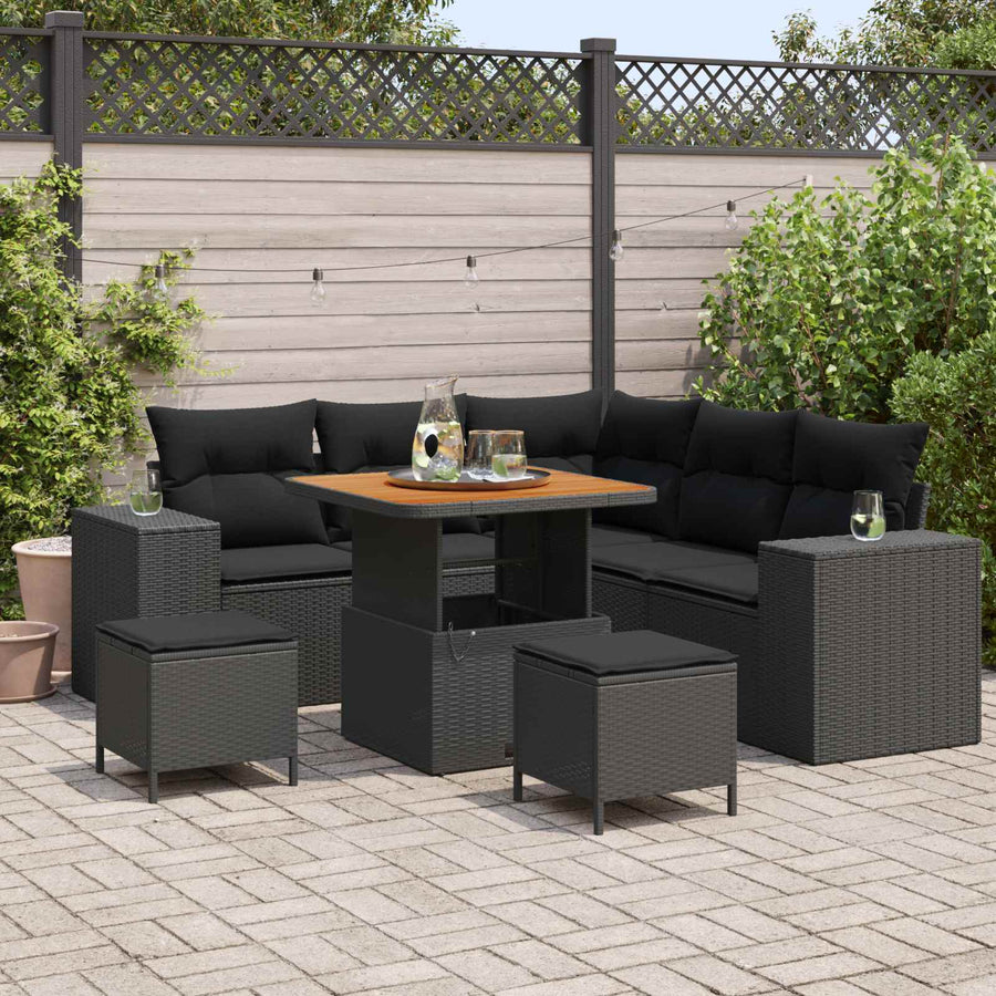 Tuin Sofa Set met kussen met opslag met kussen 8 pcs Zwart