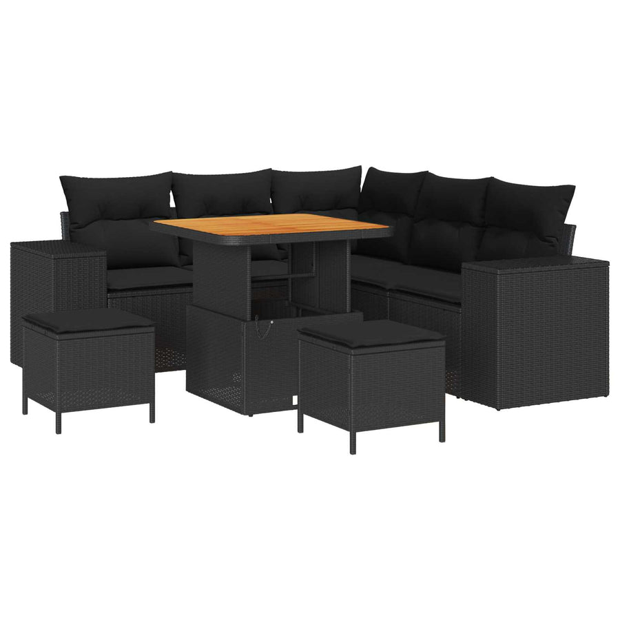 Tuin Sofa Set met kussen met opslag met kussen 8 pcs Zwart