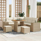 Tuinbankset poly rattan acaciahout beige crème 8-delig