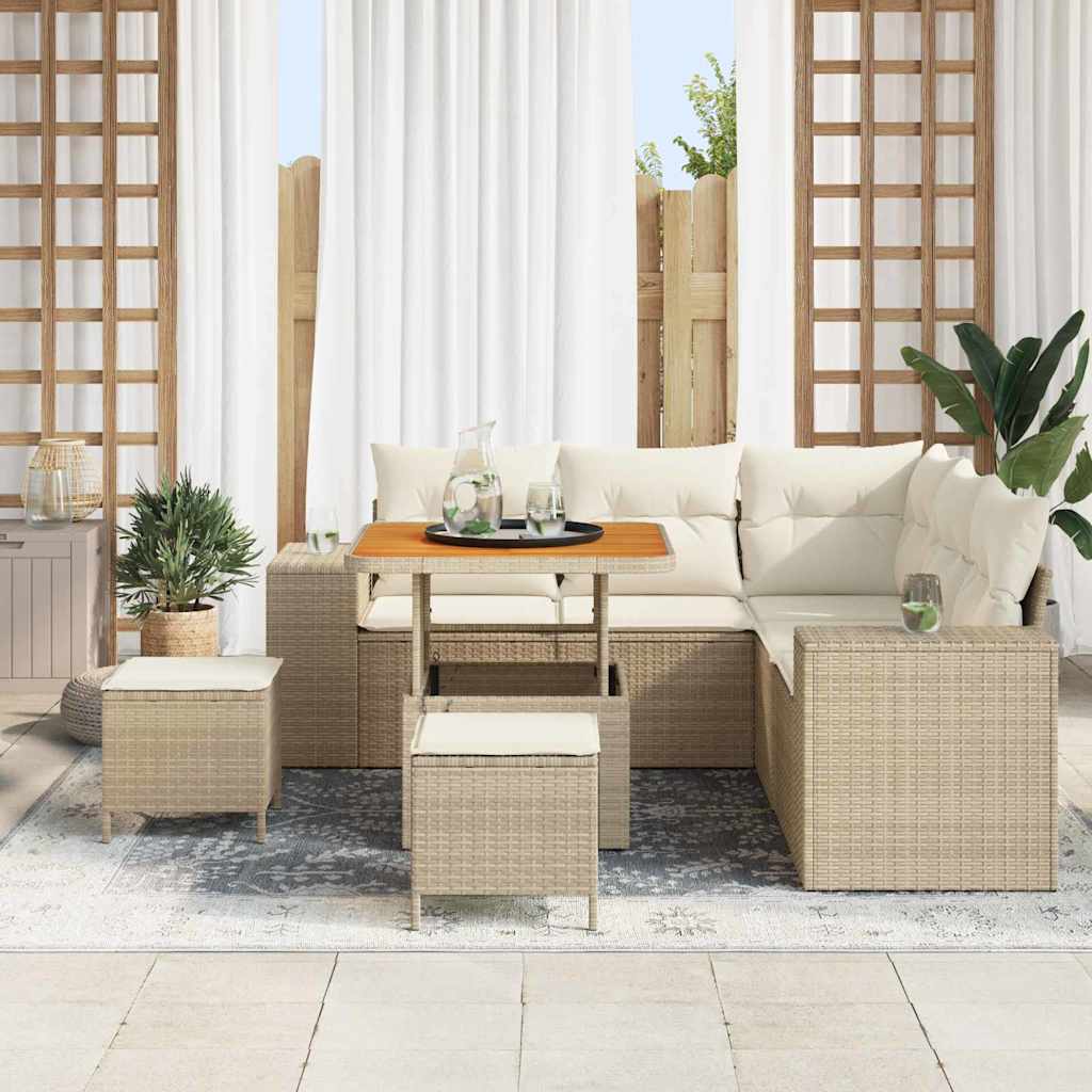 Tuin Sofa Set met kussen met opslag 8 pcs Beige en Crème