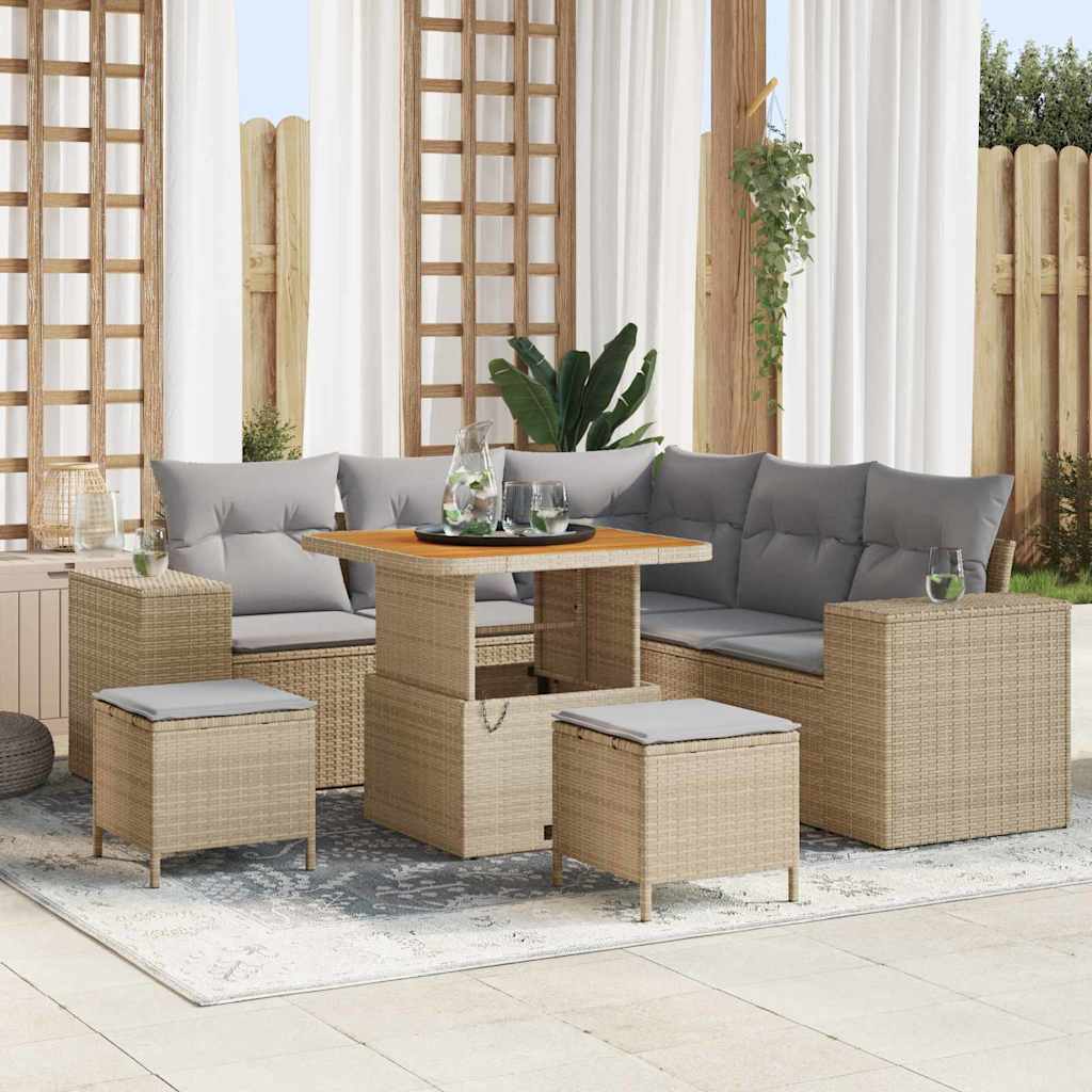 Tuin Sofa Set met kussen met opslag 8 pcs Beige en Licht Grijs