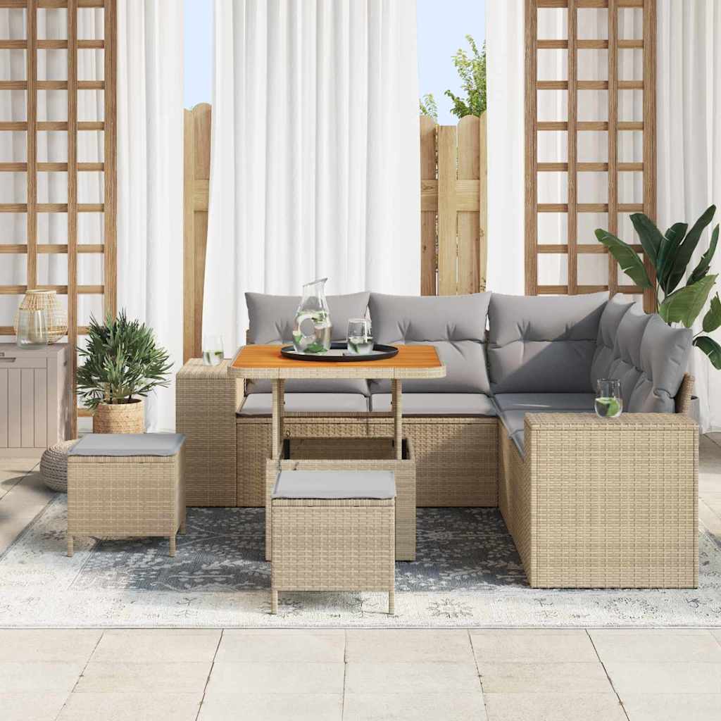 Tuin Sofa Set met kussen met opslag 8 pcs Beige en Licht Grijs