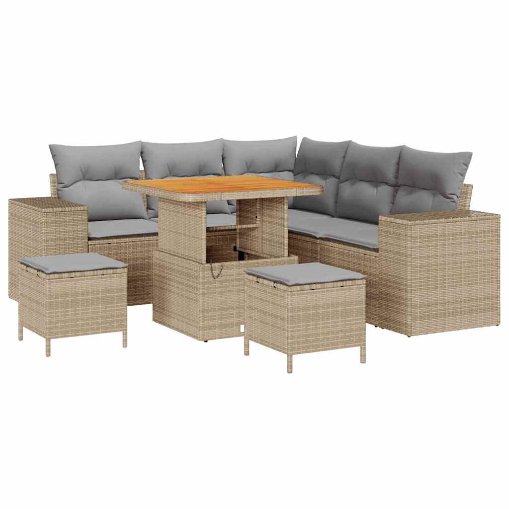 Tuin Sofa Set met kussen met opslag 8 pcs Beige en Licht Grijs