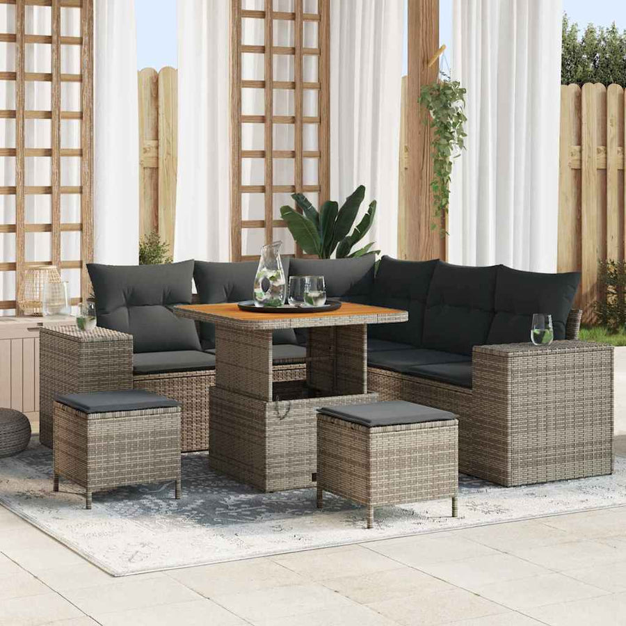 Tuin Sofa Set met kussen met opslag met kussen 8 pcs Grijs