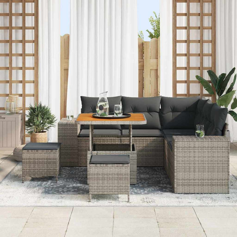 Tuin Sofa Set met kussen met opslag met kussen 8 pcs Grijs