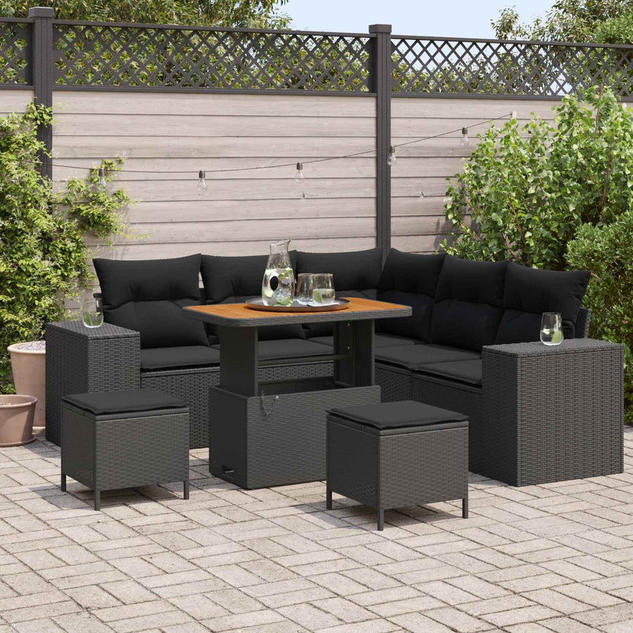 Tuin Sofa Set met kussen met opslag met kussen 8 pcs Zwart