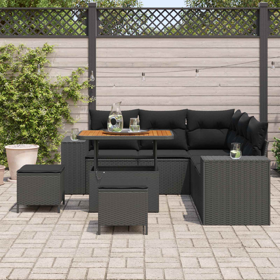 Tuin Sofa Set met kussen met opslag met kussen 8 pcs Zwart