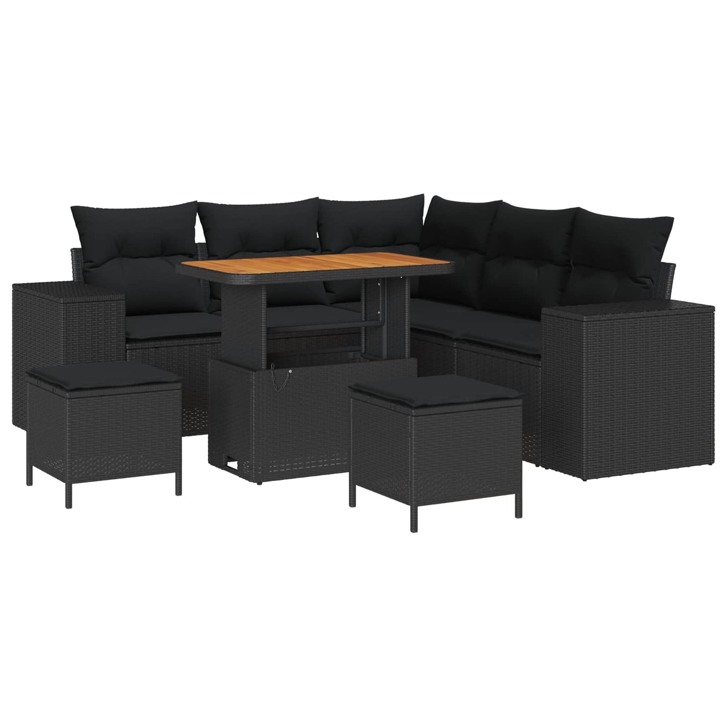 Tuin Sofa Set met kussen met opslag met kussen 8 pcs Zwart