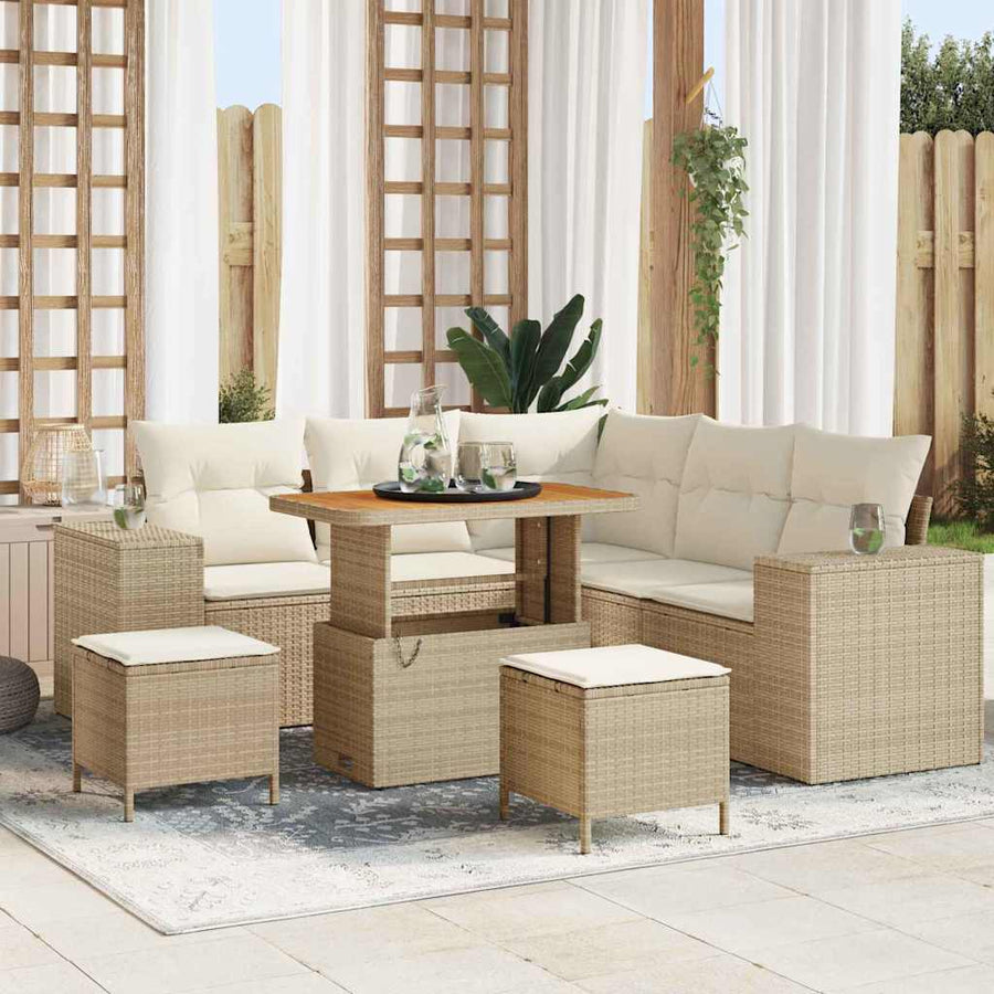 Tuin Sofa Set met kussen met opslag 8 pcs Beige en Crème