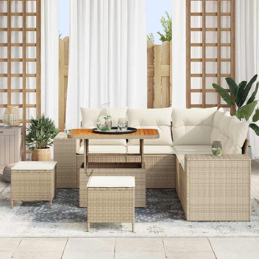 Tuin Sofa Set met kussen met opslag 8 pcs Beige en Crème