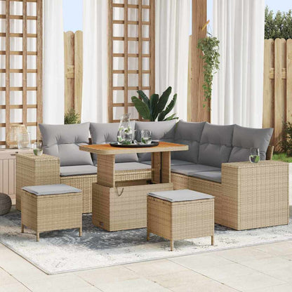 Tuin Sofa Set met kussen met opslag 8 pcs Beige en Licht Grijs