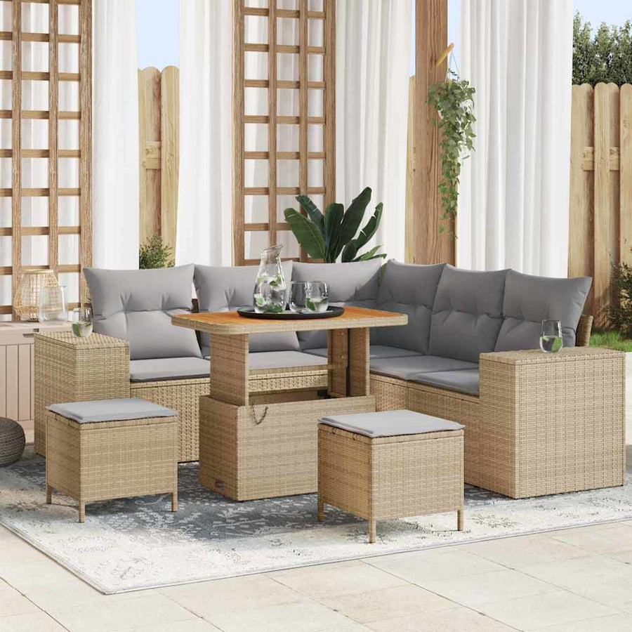 Tuin Sofa Set met kussen met opslag 8 pcs Beige en Licht Grijs