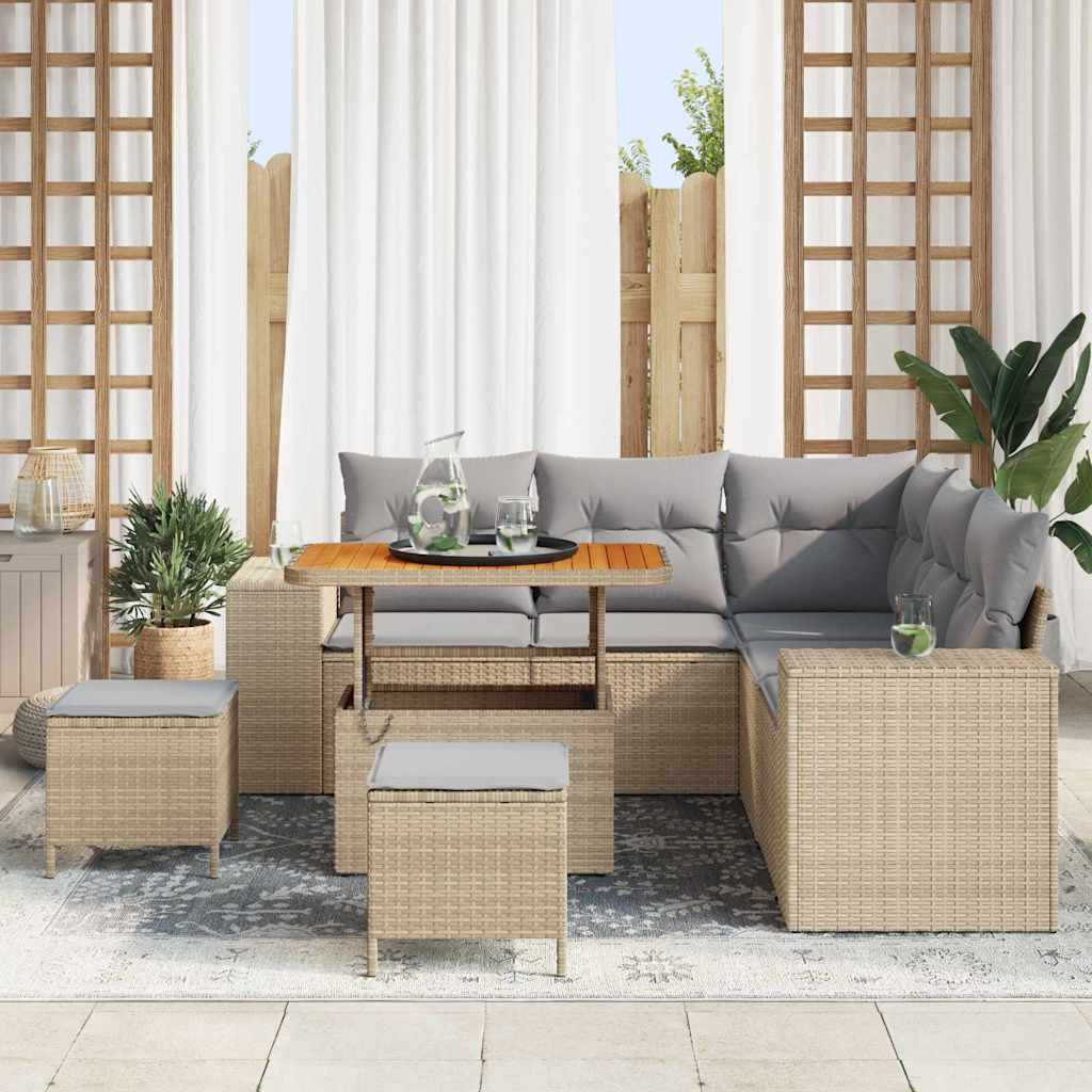 Tuin Sofa Set met kussen met opslag 8 pcs Beige en Licht Grijs