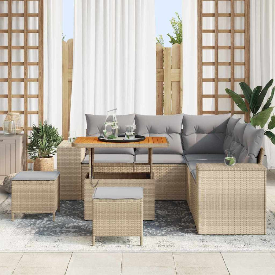Tuin Sofa Set met kussen met opslag 8 pcs Beige en Licht Grijs