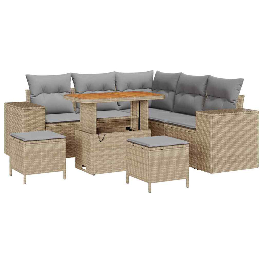 Tuin Sofa Set met kussen met opslag 8 pcs Beige en Licht Grijs