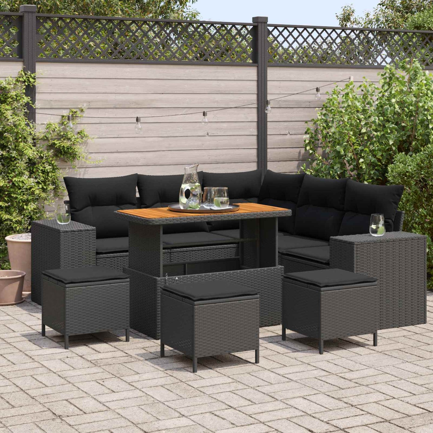 Tuin Sofa Set met kussen met opslag met kussen 9 pcs Zwart