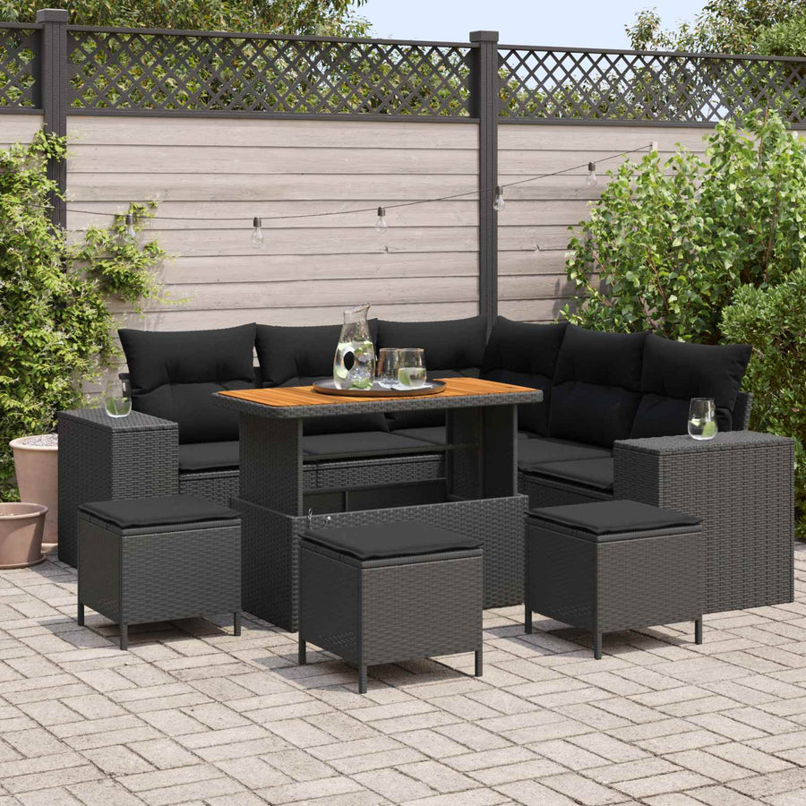 Tuin Sofa Set met kussen met opslag met kussen 9 pcs Zwart
