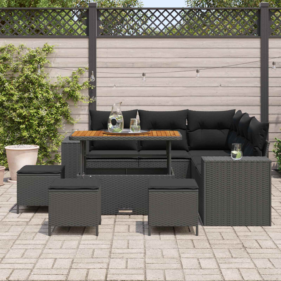 Tuin Sofa Set met kussen met opslag met kussen 9 pcs Zwart