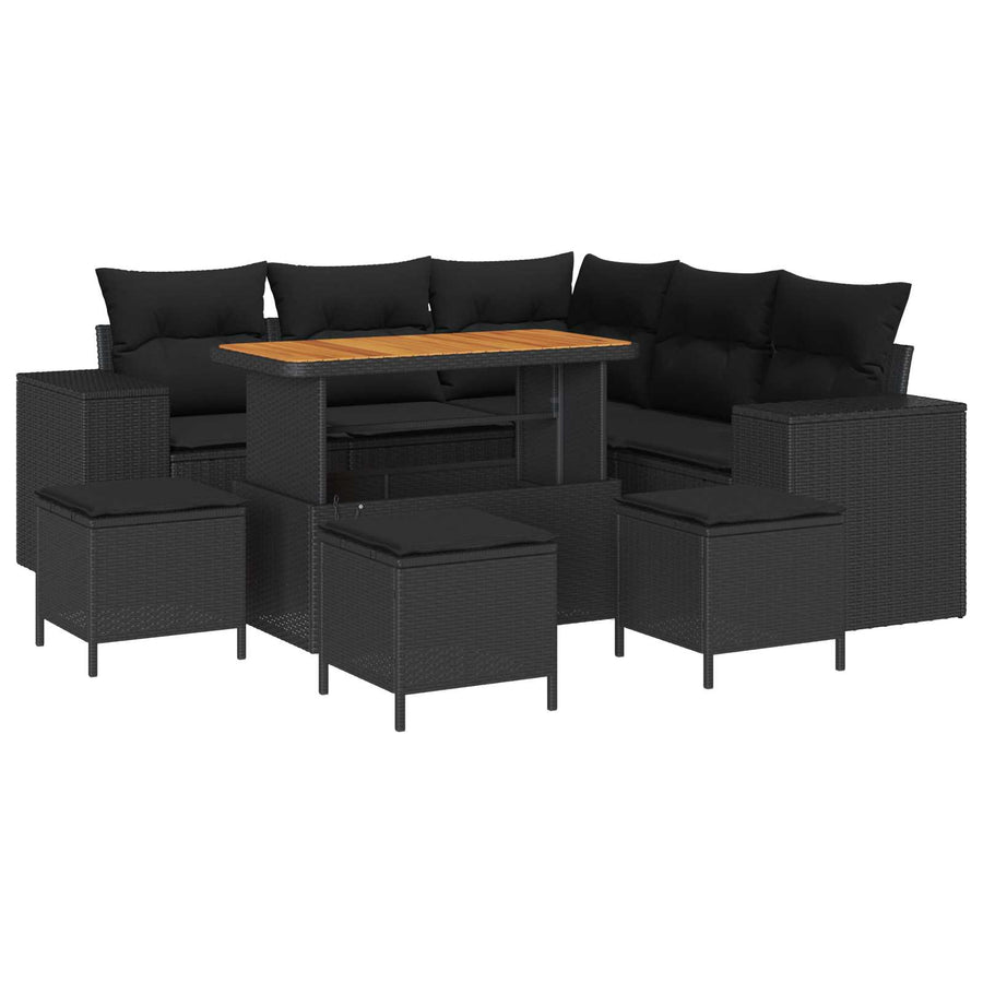 Tuin Sofa Set met kussen met opslag met kussen 9 pcs Zwart